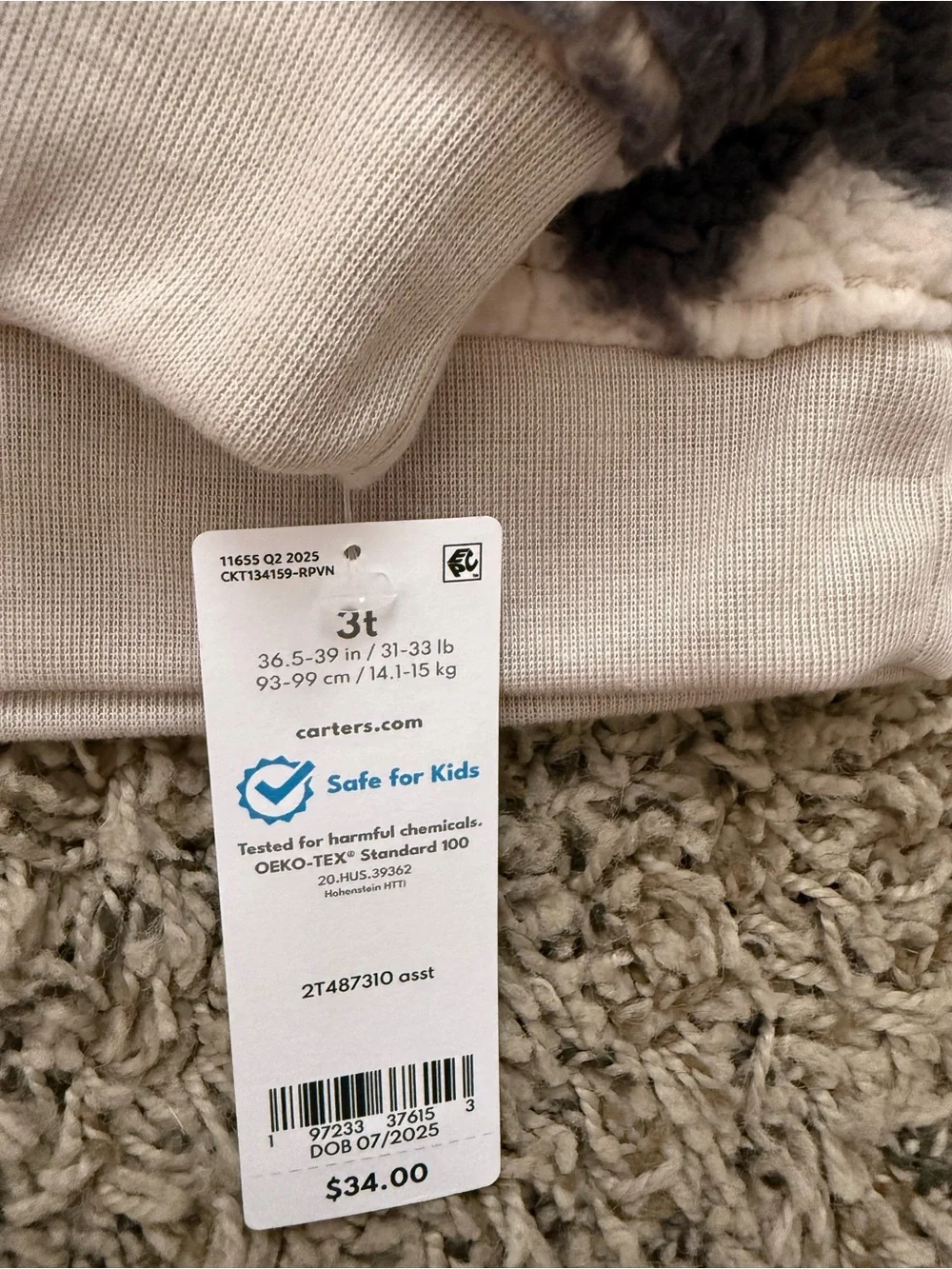 Carter's Cream Sherpa Pullover with Black and Tan Floral Print